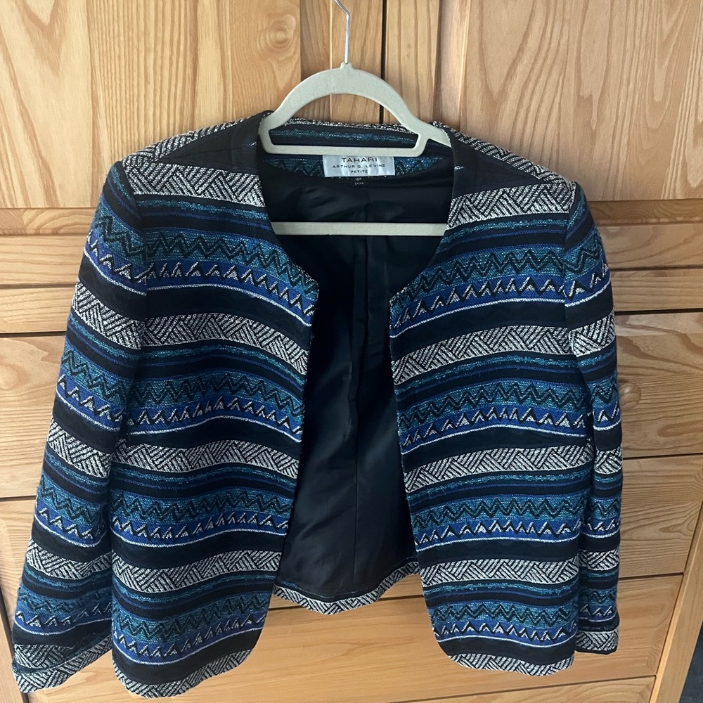 Tahari teal and black textured striped jacket. 16p